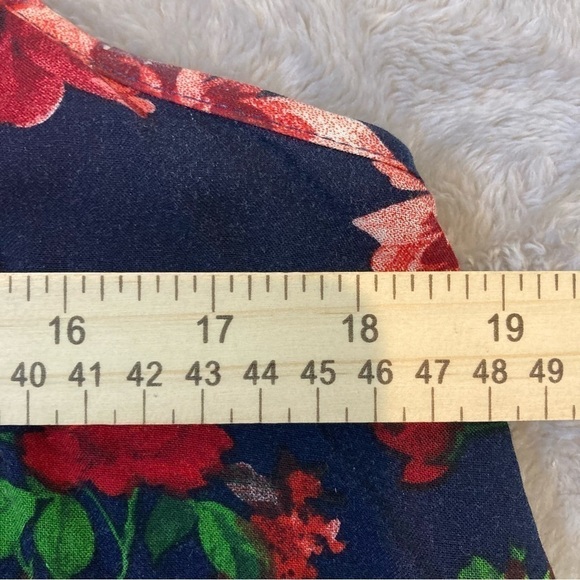 Ambiance Navy Floral Print Spaghetti Racerback Strap Babydoll Flowy Trapeze Dres - Picture 3 of 8